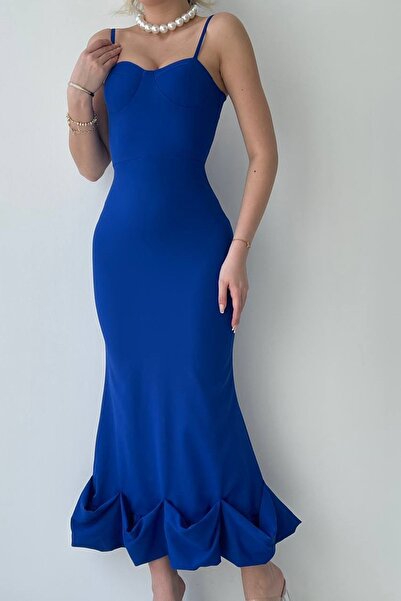 barış sülün lovebox Сакс Синя атласна спідниця Дизайн Деталі Регульовані брет...