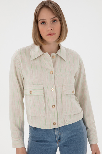 U.S. Polo Assn. Women's Water Green Linen Blend Jacket 50301153-Vr048