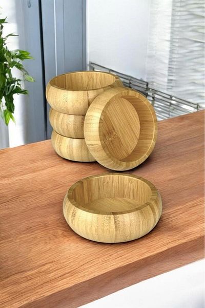 Rossel Premium Set of 4 Bamboo Round Snack Bowls