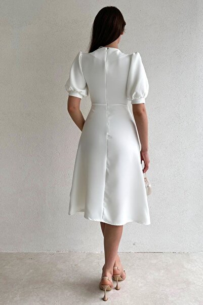 WOMAN VISION Κομψό γυναικείο φόρεμα με μπαλόνι μανίκι και λεπτομέρεια με μαργαριτάρι - 153