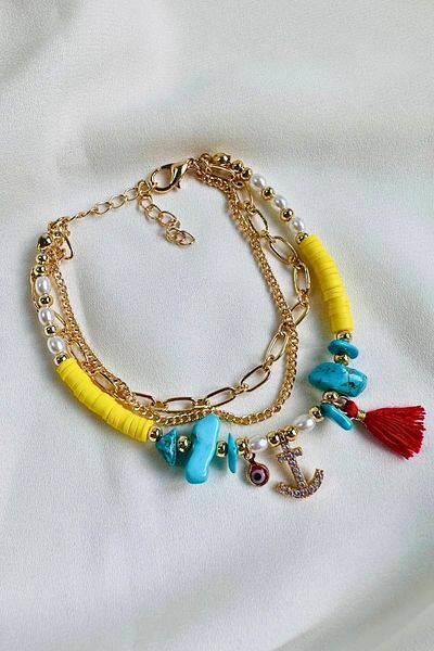 PETEK AKSESUAR Stone Anchor Tassel Fimo Turquoise Bracelet