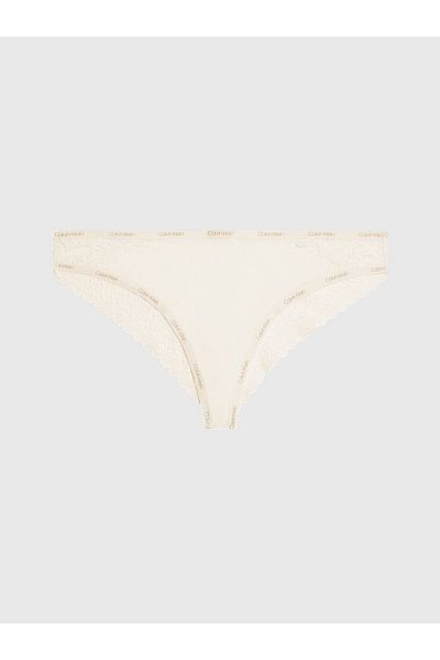 Calvin Klein Női aláírt elasztikus derékbugyi, csipkével díszített, magas derekú mikroszálas - krém