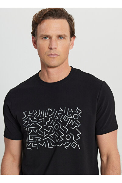 ALTINYILDIZ CLASSICS Altınyıldız Classics Crew Neck εμπριμέ μαύρο ανδρικό μπλουζάκι ACE091252412_SYH