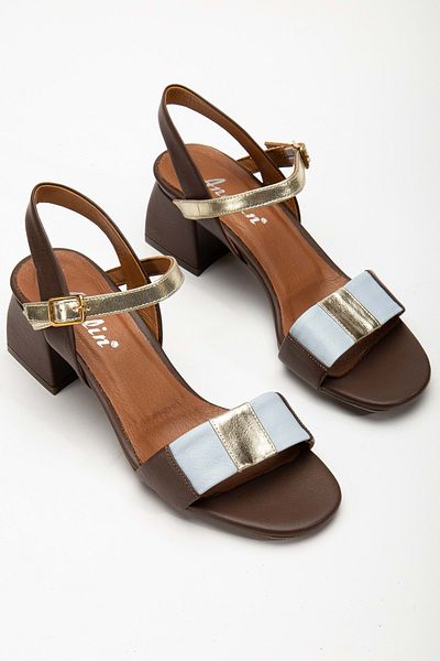 ANALİN SHOES Sandale de damă din piele naturală - cu curele la gleznă, toc gros, maro