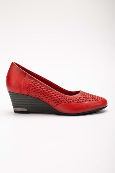 ANALİN SHOES Red Women's Wedge Heeled Shoes - Genuine Leather Honeycomb Printed