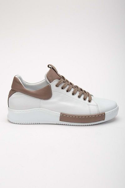 ANALİN SHOES Pantofi sport de damă de culoare alb/piatră - piele naturală, cu șireturi