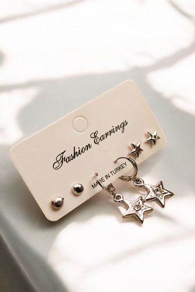 EUROMODA Star Pattern - 3-Piece Earring Set with Ball Earrings