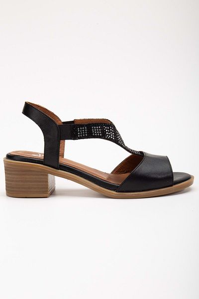 ANALİN SHOES Piele naturală neagră - Sandale confortabile pentru femei cu elastic și pietre