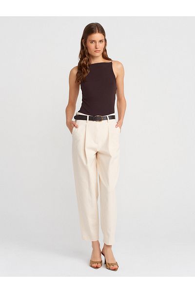 Dilvin 71618 Belted Trousers-Ecru