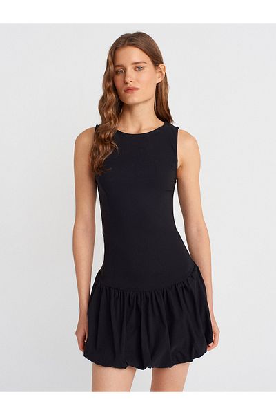 Dilvin 90918 Balloon Mini Dress-Black