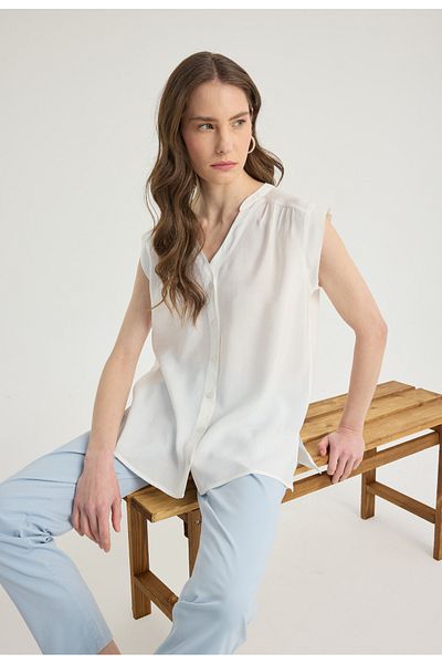 Masha Kate V-Neck Modal Ecru Blouse