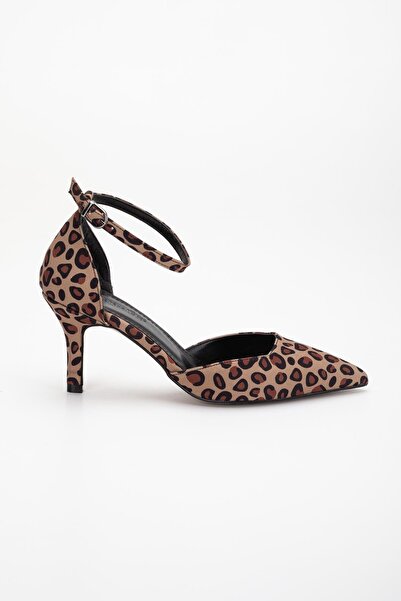 Dilimler Ayakkabı Large Size Women's Heeled Shoes Leopard Satin Belly Slit Model Hard Hat