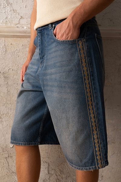 GIESTO PANTALONI SCURT JEAN ALBASTRU CU DETALII DE BRODERIE