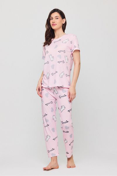 MEBA Women's Patterned Short Sleeve Summer Cotton Pajama Set