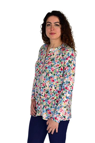 wearon tekstil Γυναικεία μπλούζα με λουλούδια με κουμπιά Viscon BGL-ST04275