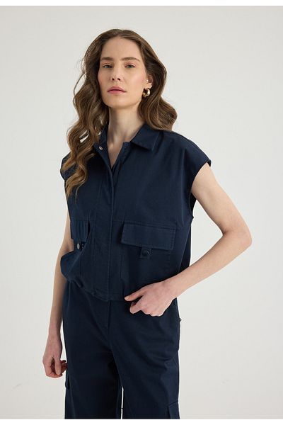 Masha Kate Navy Blue Vest Pocket Cargo