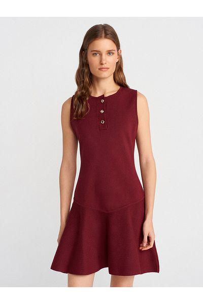 Dilvin 90244 Dilvin Bis. Collar Button. Knitting Dress with Volan