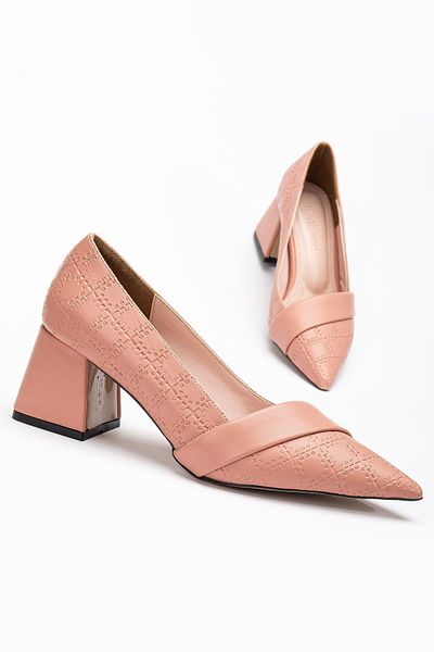 Dilimler Ayakkabı Women's High Heel Shoes Powder Printed Leather Side Face Pointed Mold