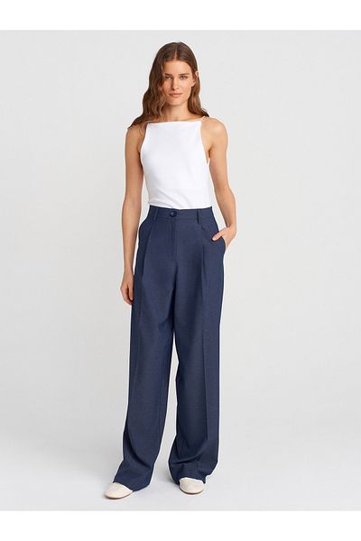 Dilvin 71636 High Waist Trousers with Pens-Navy Blue
