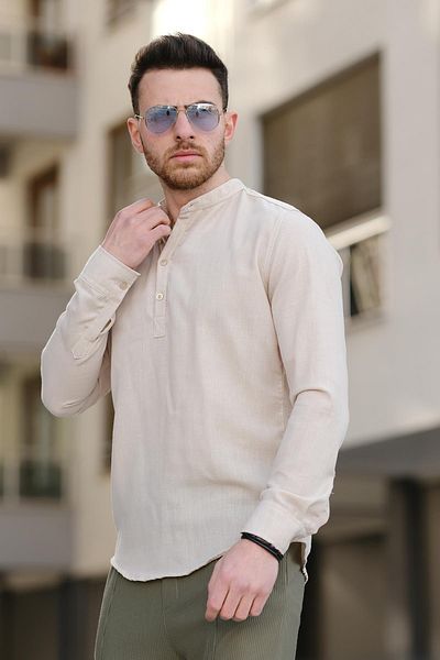 Oksit Ανδρικό πουκάμισο Zareh Slim Fit Crinkle Pattern Half Patch γιακά