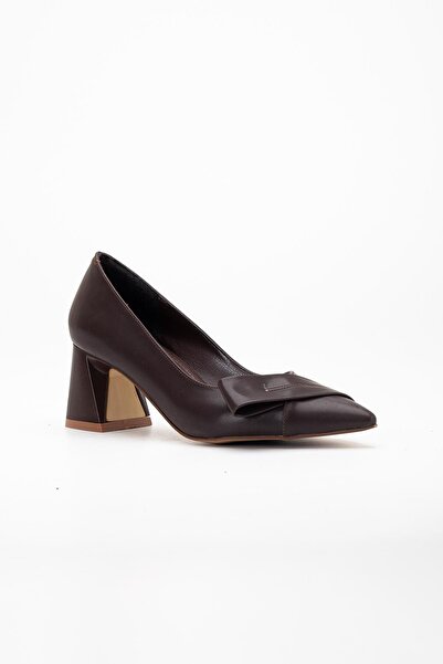 Dilimler Ayakkabı Women's High Heels - Brown Side Bow Thick Model