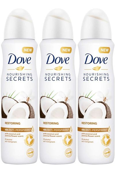 Dove Women Antiperspirant Deodorant Spray Coconut And Jasmine 150ml X 3