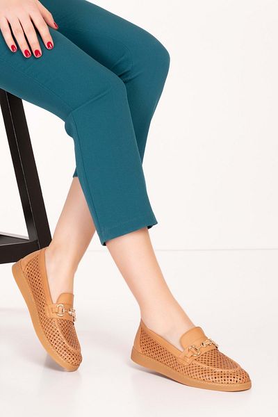 Gondol Loafer de damă elegant din piele naturală de vară tăiat cu laser - anl.2999