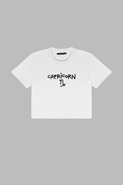 Sokak Butik Λευκό Crop Top - Αιγόκερως εμπριμέ