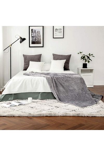 df home Soft Striped Welsoft Bedspread/ Blanket 150X200 (Gray)