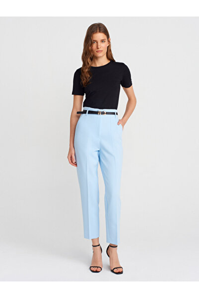 Dilvin 71632 Kemerli Yüksek Bel Pantolon-Mavi