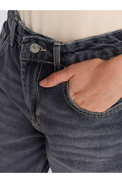 Dilvin 71794 Pantaloni din denim cu picioare late stropite-Antracit