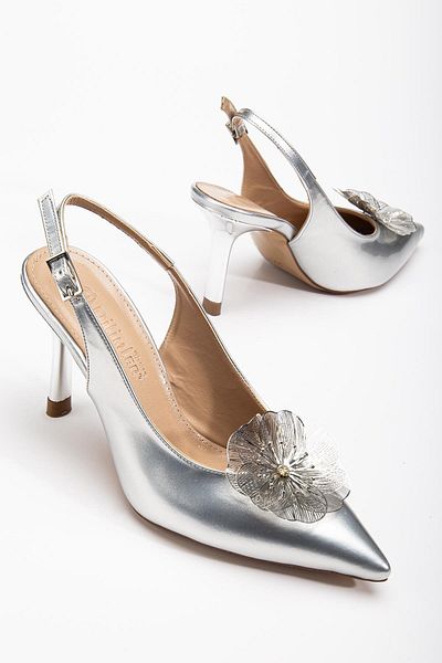 Dilimler Ayakkabı Rochie de seara dama Stiletto Argintiu Piele Lacuita Metal Accesorii Flori Toc Galvanizat Acoperit