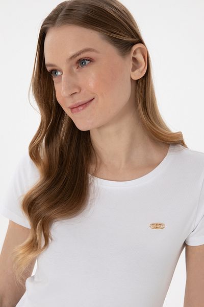 U.S. Polo Assn. Tricou alb pentru femei cu gâtul turnat 50297915-vr013