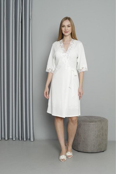 Espuar 925 Embroidered Combed Cotton 2 Piece Nightgown Dressing Gown Set