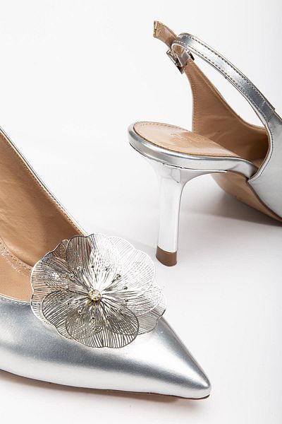 Dilimler Ayakkabı Rochie de seara dama Stiletto Argintiu Piele Lacuita Metal Accesorii Flori Toc Galvanizat Acoperit