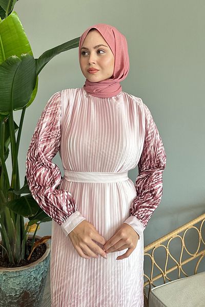 InStyle Skirt and Sleeve Pattern Powder Chiffon Dress