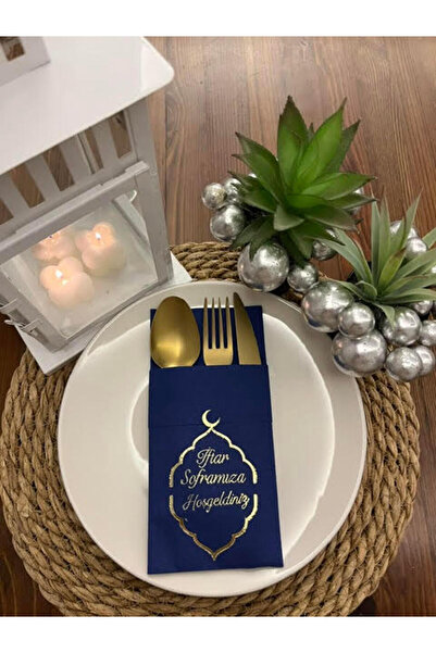 kidspartim Gold Yaldızlı Lacivert Kumaş Dokulu İftar Soframıza Hoşgeldiniz Ce...