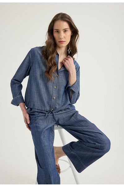 Masha Kate Cămașă cu șireturi cu aspect denim
