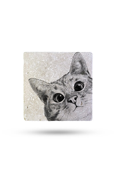 Begoloni Stone Decor Natural Stone Coaster Cute Cat Printed 10X10Cm 100% Trav...