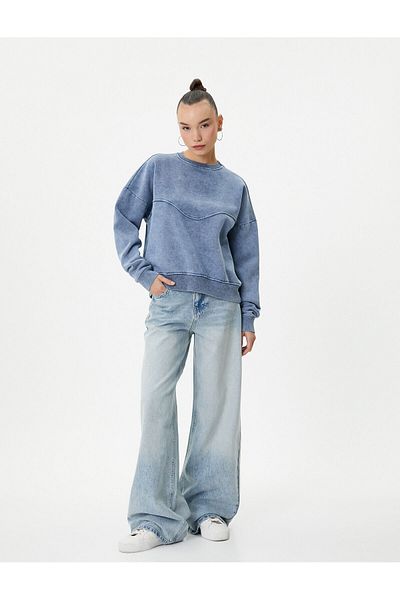 Koton Long Sleeve Ribbed Detailed Crew Neck Comfortable Sweatshirt