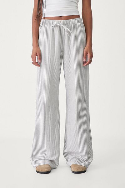 Stradivarius Flowing striped linen blend trousers