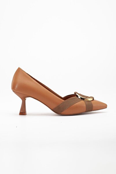 Dilimler Ayakkabı Women's Heeled Shoes Camel Ring Buckle Goblet