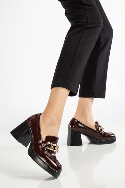 ANALİN SHOES Pantofi de damă din piele naturală cu cataramă cu toc gros