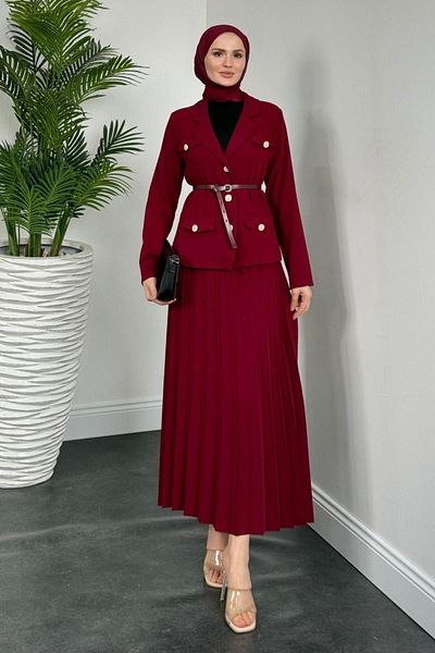 MERVEN AKYÜZ Σετ Elina Pleated Effect - Claret Red
