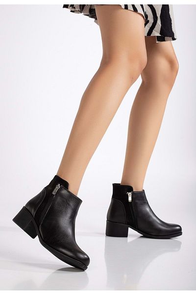 ANALİN SHOES Γυναικείες μπότες από γνήσιο δέρμα Nubuck με λεπτομέρεια με κοντό τακούνι - Μαύρο