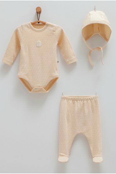 Caramell Baby Boy Set - (Body Pant Hat) Air Permeable 100% Organic Machine Re-Processed