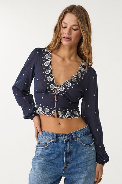 Stradivarius Blouse with contrast embroidery