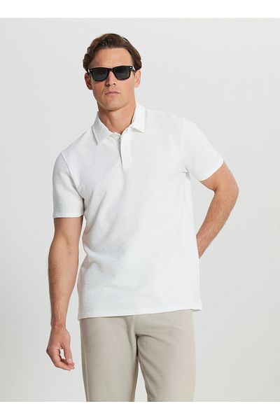 ALTINYILDIZ CLASSICS Altınyıldız Classics Polo Neck Jacquard Λευκό Ανδρικό T-Shirt ACE 091252095 _ΒΙΖ