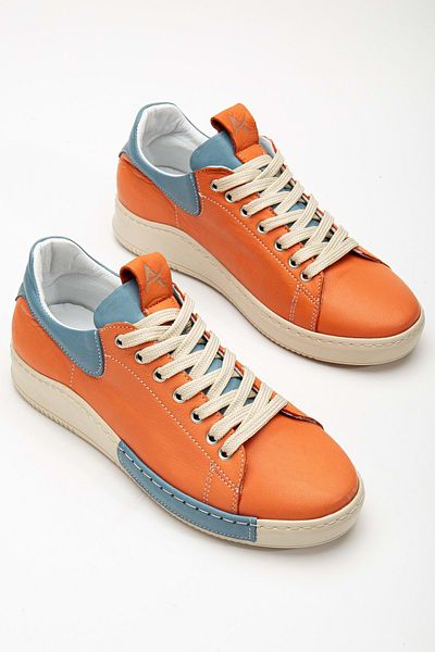 ANALİN SHOES Pantofi de damă din piele naturală - cu șireturi, portocaliu/albastru