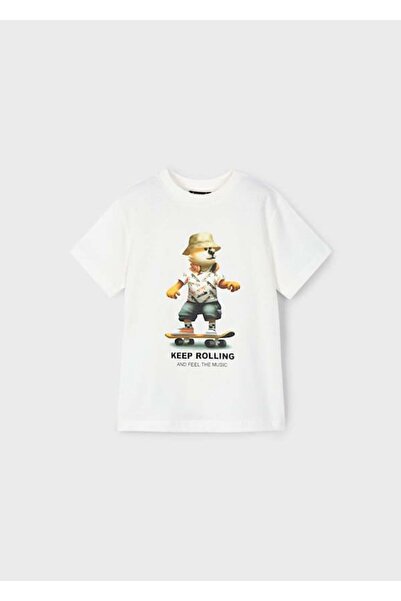 MAYORAL Boy 4-8 Years Old, Skateboard Printed T-Shirt Cream Color